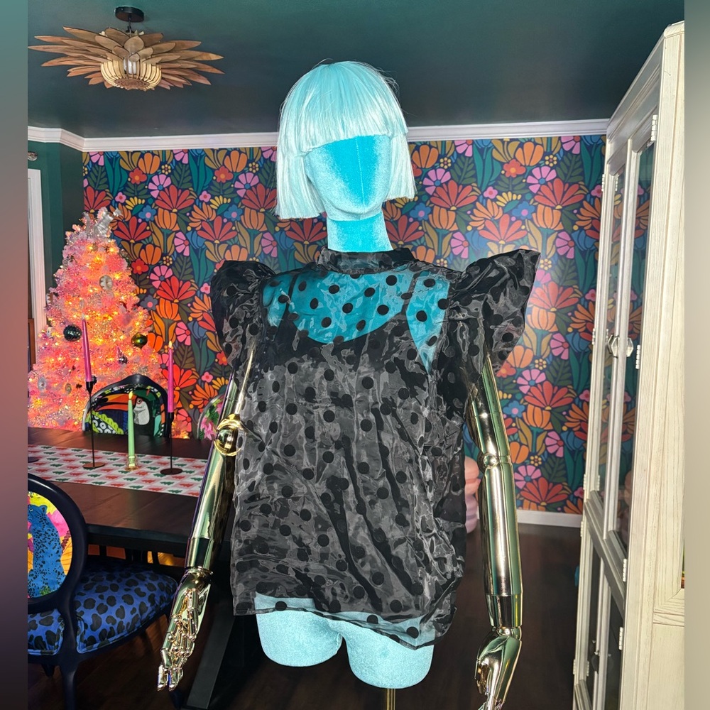 Dramatic Sleeve Black Sheer Polka Dot Top